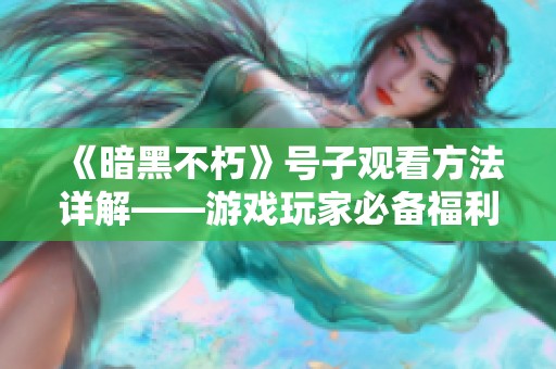 《暗黑不朽》號(hào)子觀看方法詳解——游戲玩家必備福利攻略指南